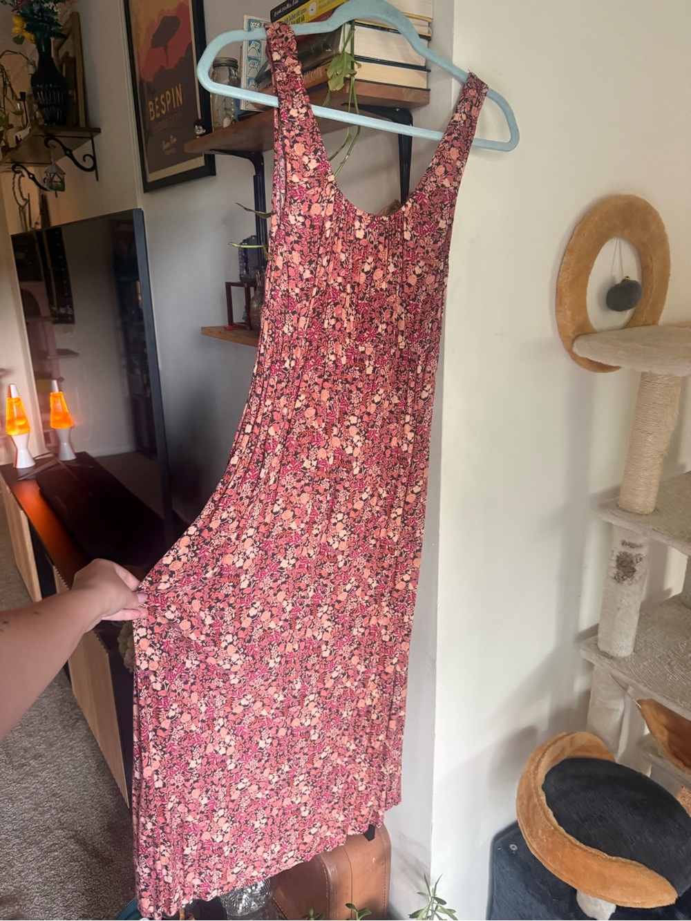 Old Navy Rose-Pink Floral Scoop-Neck Midi Dress - Picture 2 of 4